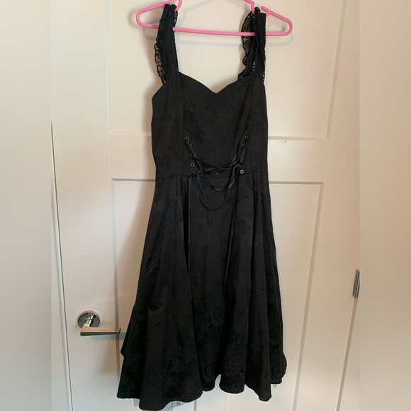 Hearts and Roses brand ALL BLACK lace up dress with crinoline skirt retro glam - Picture 5 of 10